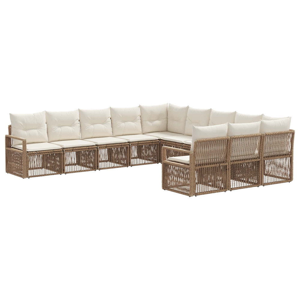 Ensemble de canapé de jardin 11 pcs beige polyrotin