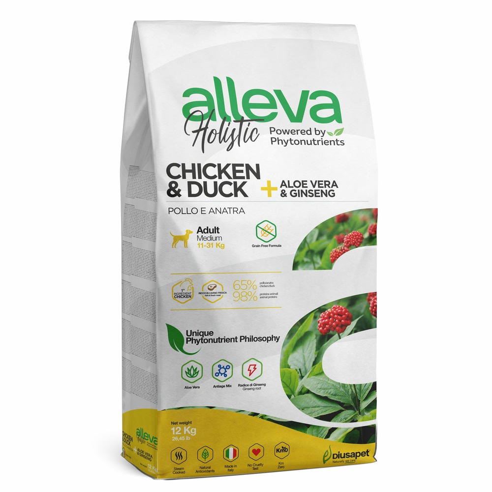 Croquette sans céréales pour chien adulte medium aux poulet et canard + aloe vera et ginseng