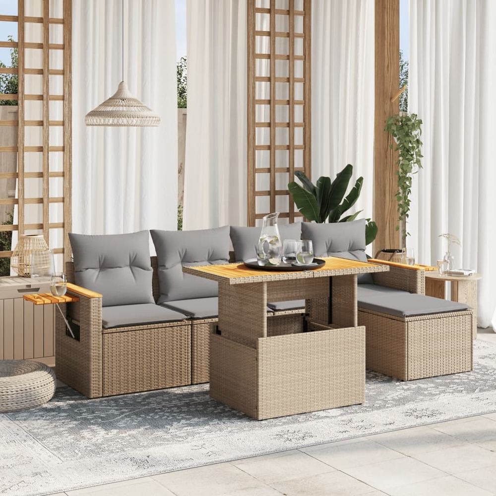 Salon de jardin avec coussins 6 pcs beige résine tressée