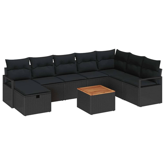 Ensemble de canapé de jardin avec coussin 9 pcs noir polyrotin