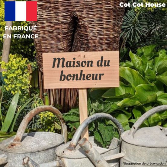 Pancarte en bois gravée extérieur déco - 10 - « maison du bonheur »
