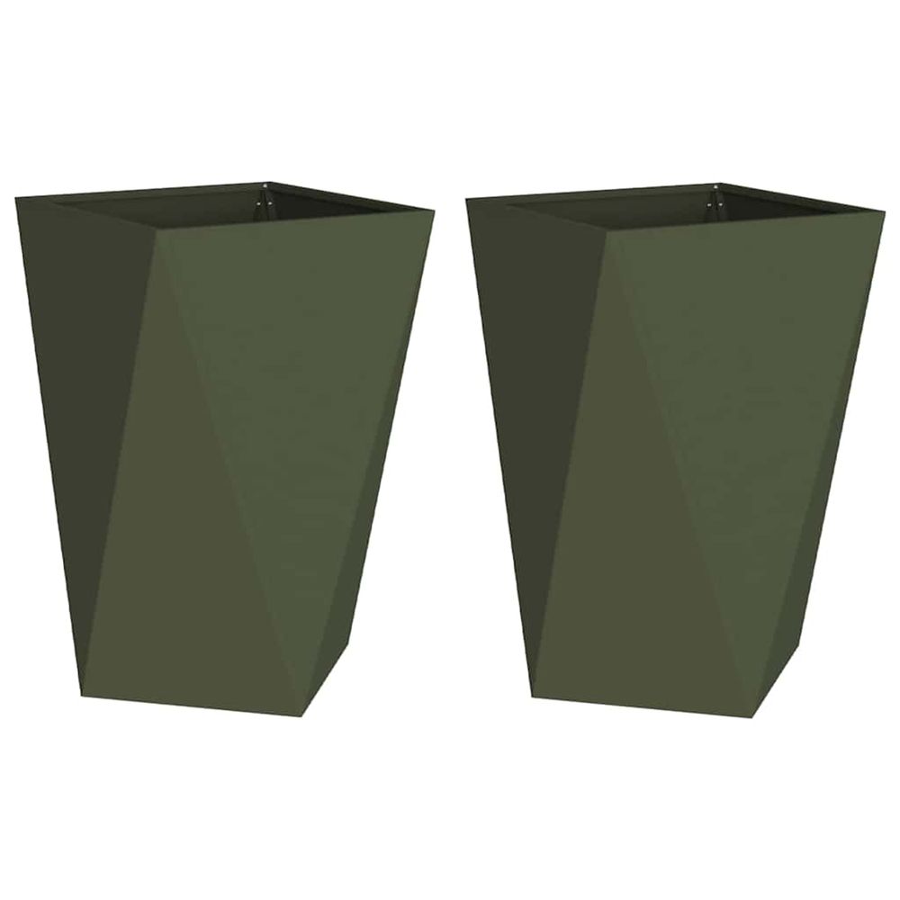 Jardinière d'extérieur 2 pc vert olive 50 x 50 x 75 cm acier