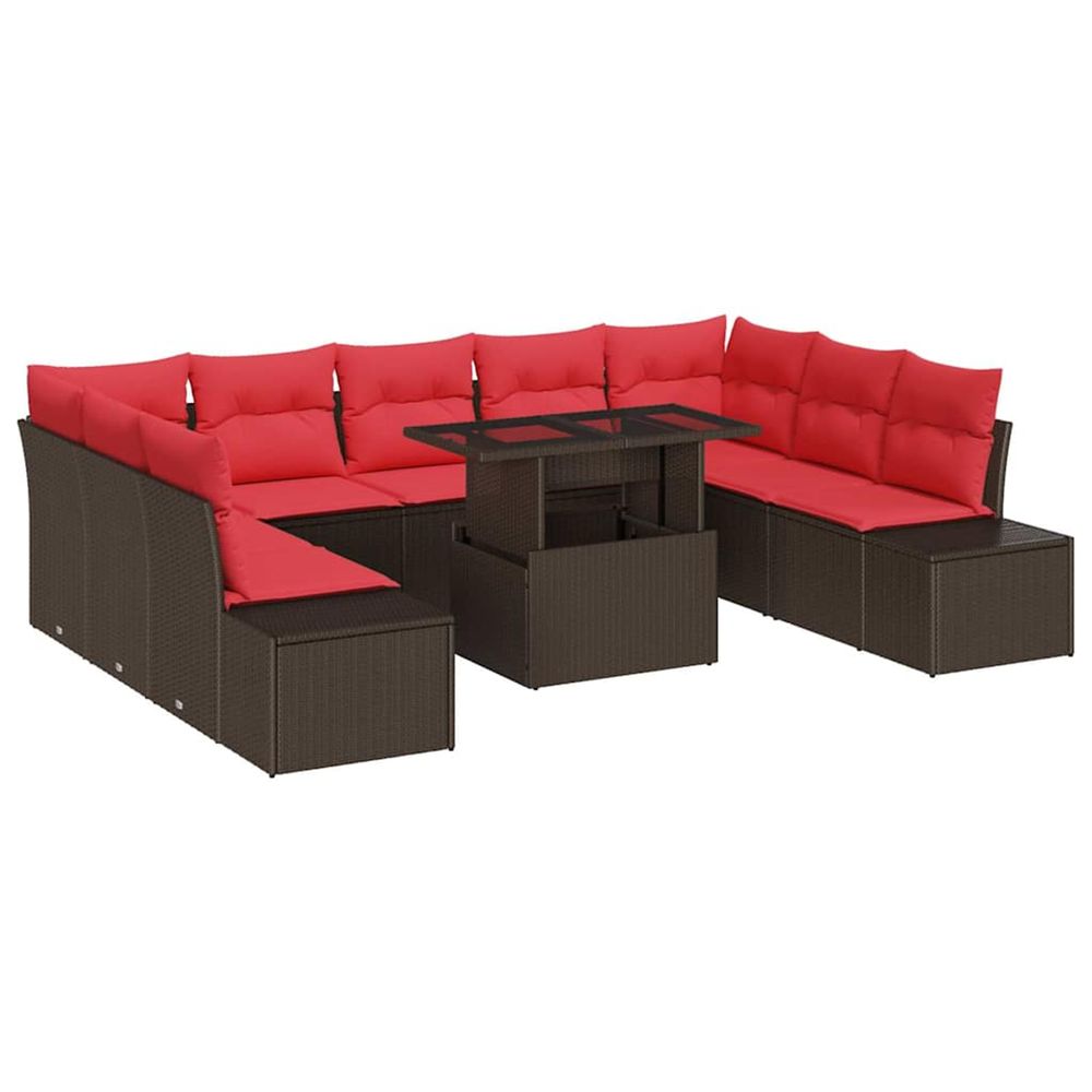 Ensemble de canapé de jardin 10 pièces marron et rouge