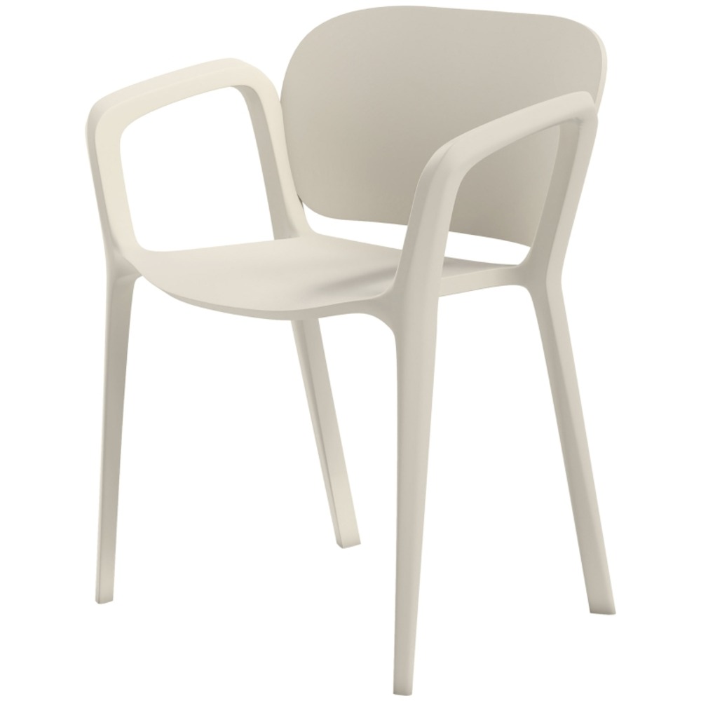 Ensemble de 4 chaises de jardin empilables et résistantes aux intempéries, avec accoudoirs et dossier, en plastique blanc.