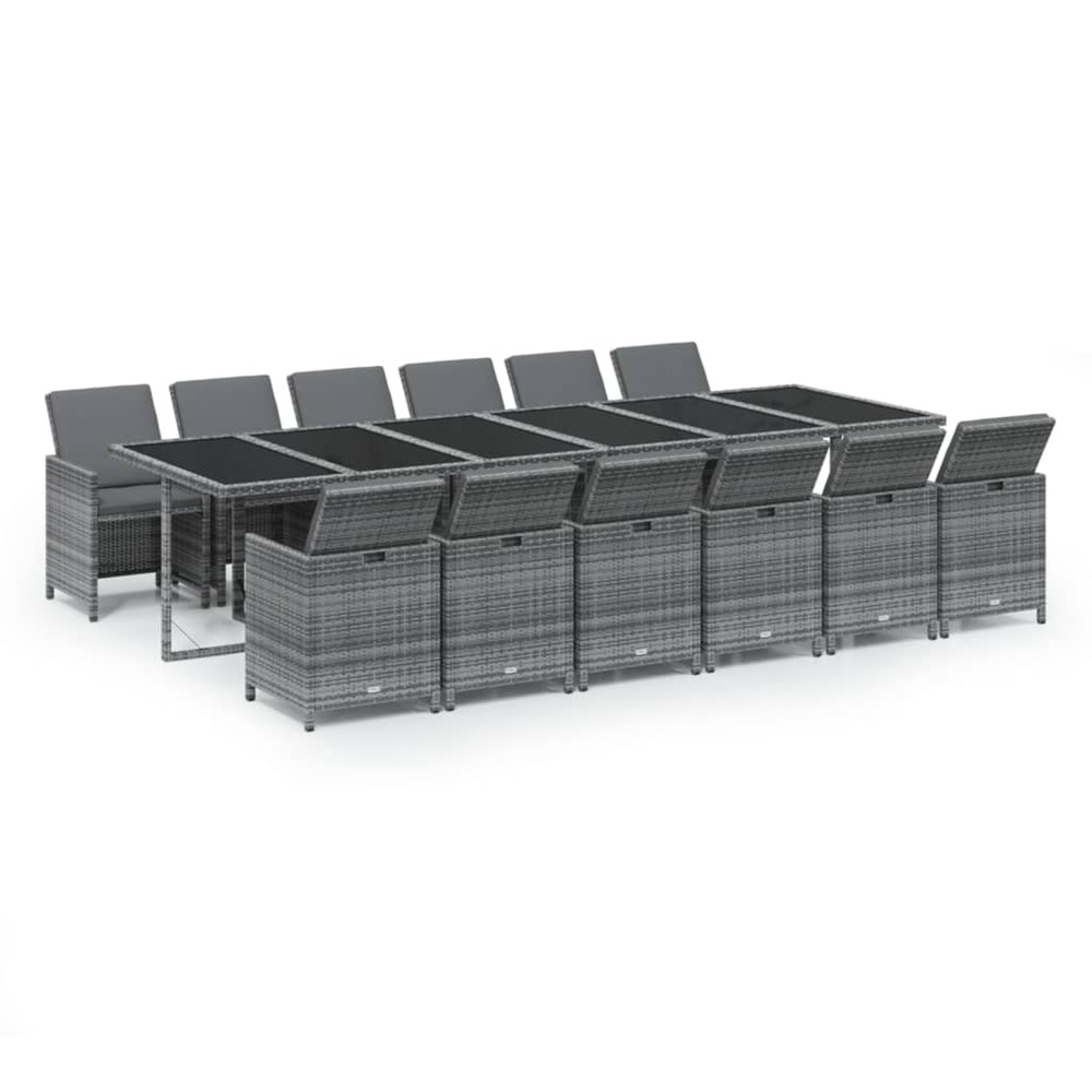 Ensemble à manger de jardin coussins 13 pcs résine tressée gris