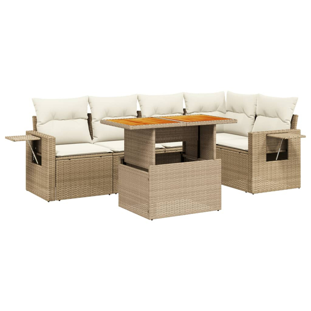 Salon de jardin avec coussins 6 pcs beige résine tressée