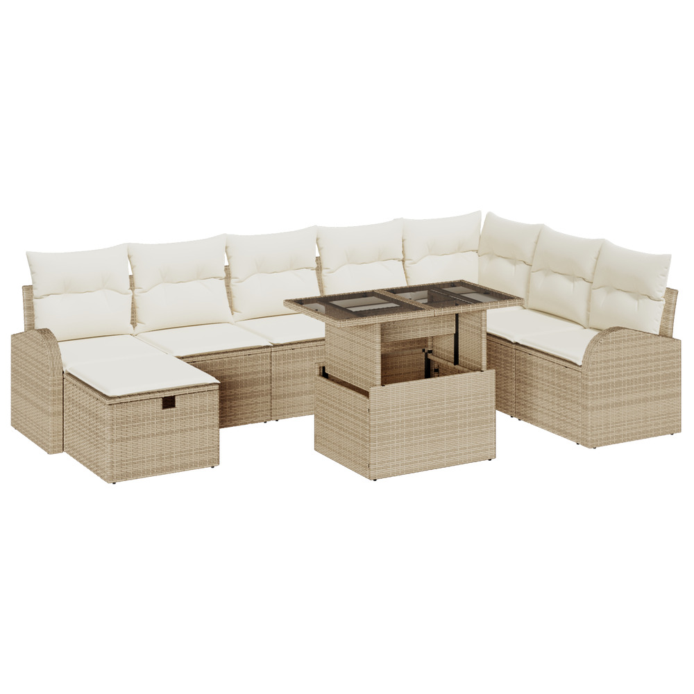 Ensemble de sofa de jardin de 9 pièces avec coussins beige en rattan poly