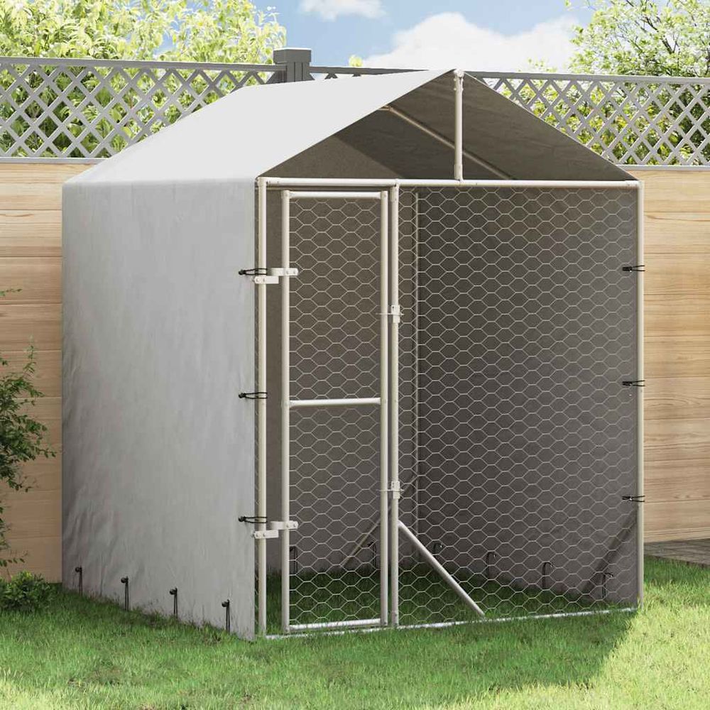 Chenil extérieur abri complet acier galvanisé avec toit et parois argenté 2x2x2,5 m