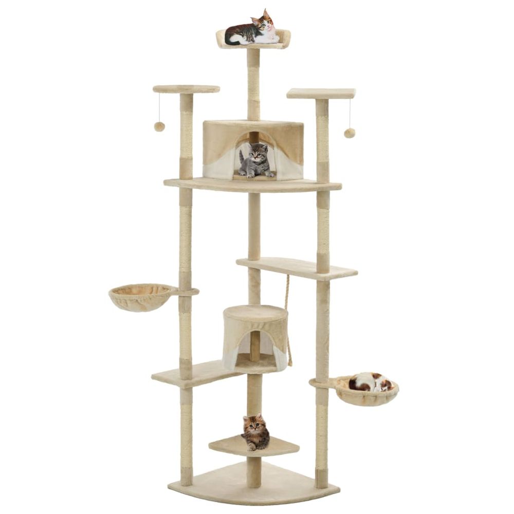 Grand arbre à chat 203 cm avec niches paniers et griffoirs sisal beige
