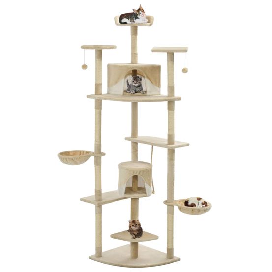Grand arbre à chat 203 cm avec niches paniers et griffoirs sisal beige