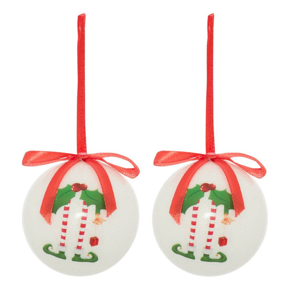 Lot de 2 boules de noël en papier imprimé lutin d. 60 mm