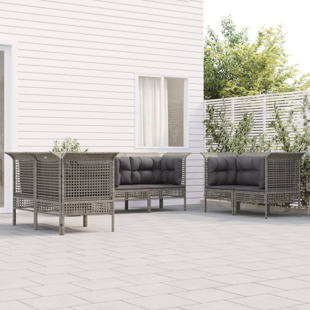 Salon de jardin 6 pcs avec coussins gris résine tressée
