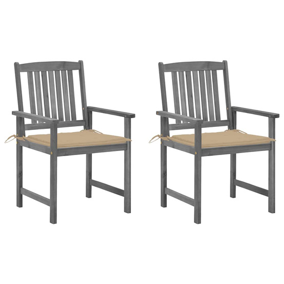 Chaises de jardin et coussins lot de 2 gris bois acacia massif