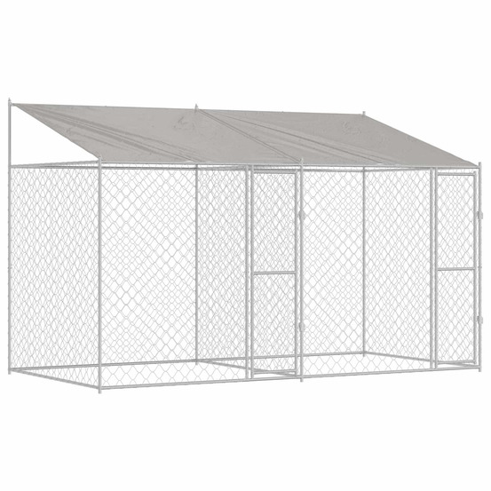 Cage pour chien argent 400 x 200 x 256 cm acier galvanisé
