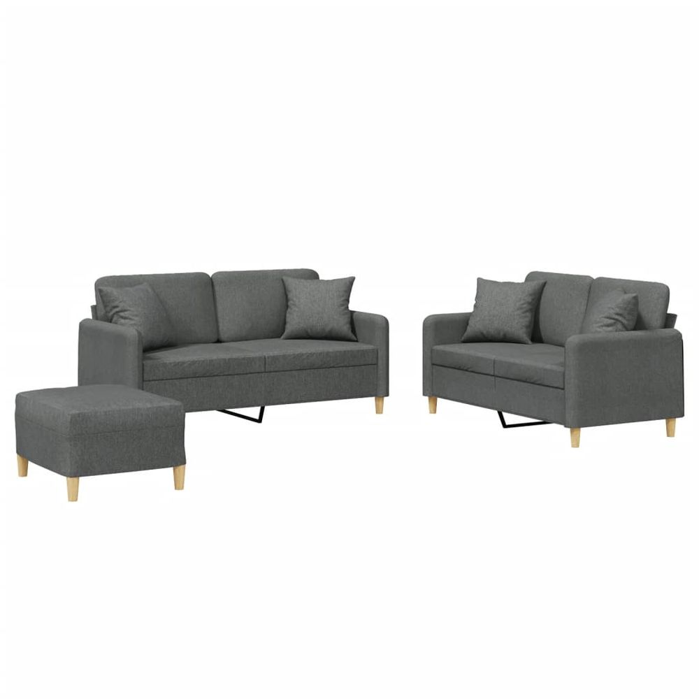 Ensemble de canapés 3 pcs coussins gris foncé tissu
