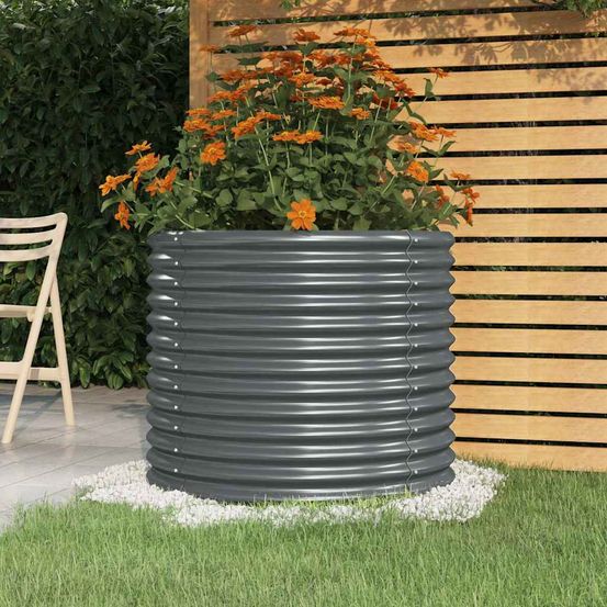 Jardinière ronde acier galvanisé pour potager jardin balcon anthracite 80x68 cm