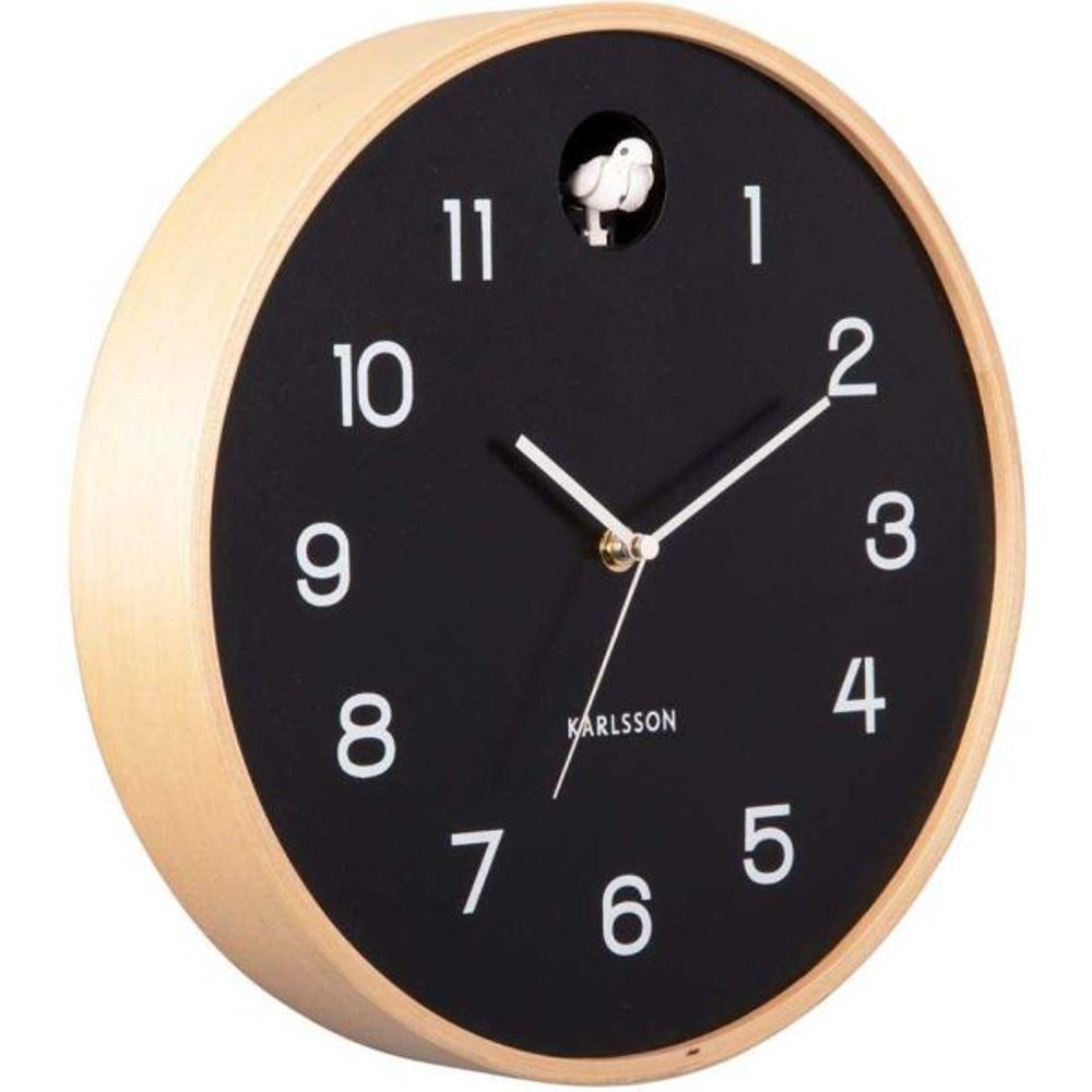 Horloge en bois de bouleau natural cuckoo noir
