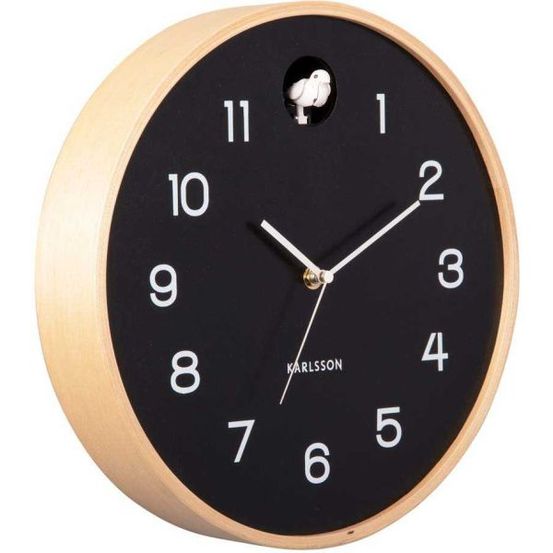 Horloge en bois de bouleau natural cuckoo noir