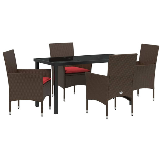Ensemble table et chaises avec coussin 5 pcs marron rotin pe