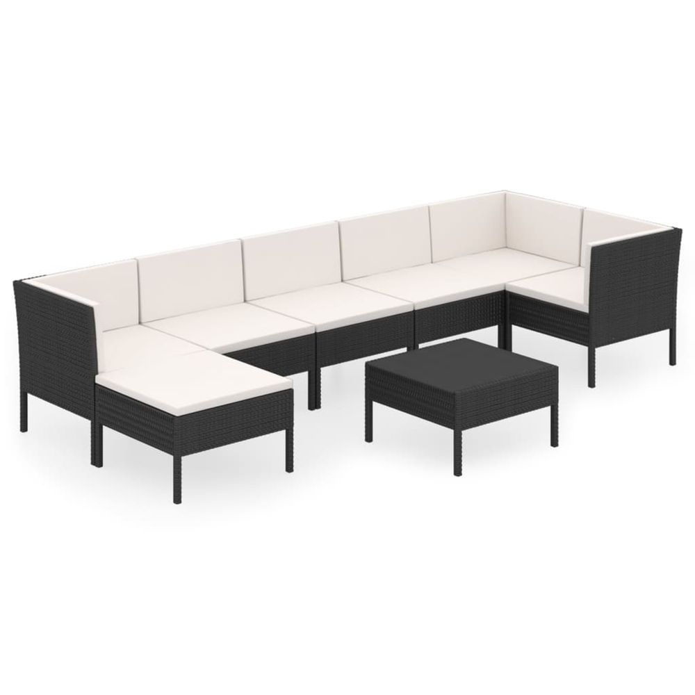 Salon de jardin 8 pcs avec coussins résine tressée noir
