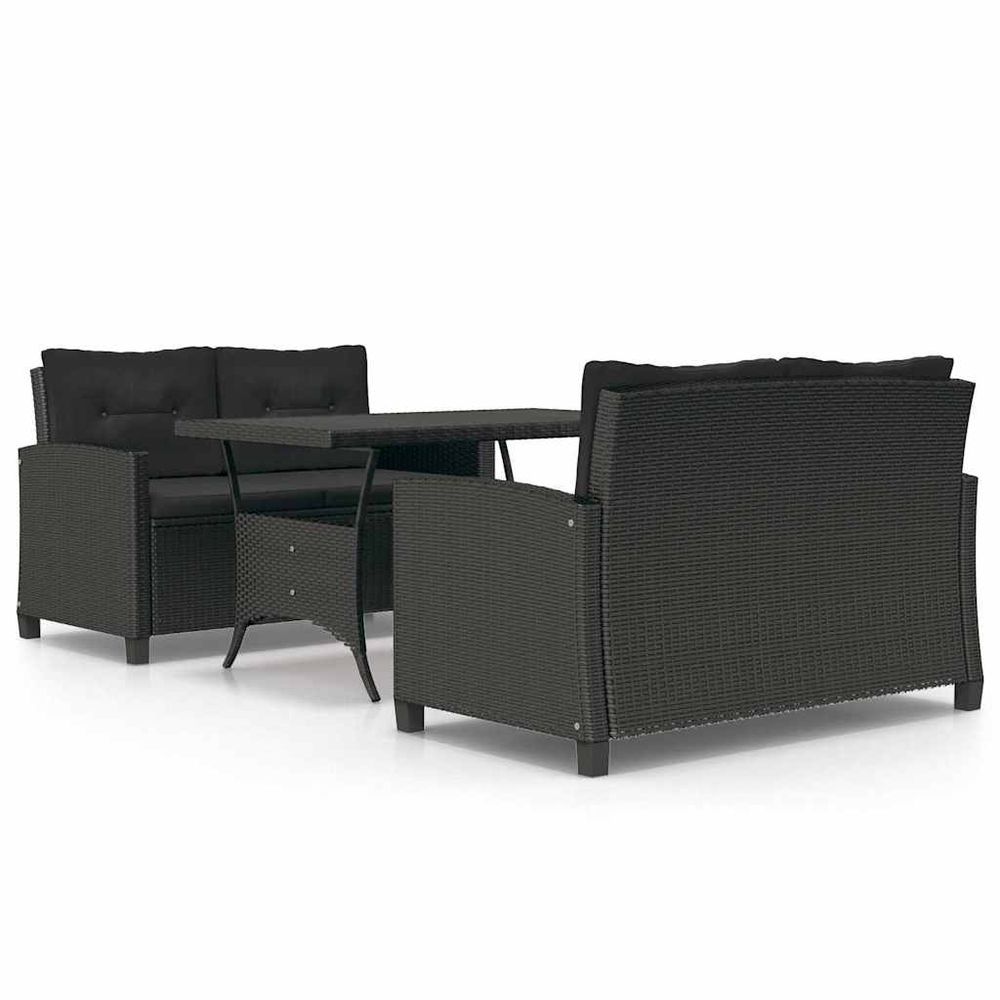 Ensemble à manger de jardin coussins noirs 3 pcs résine tressée
