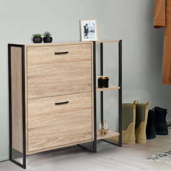 Meuble à chaussures 12 paires luis 2 portes avec étagère design industriel