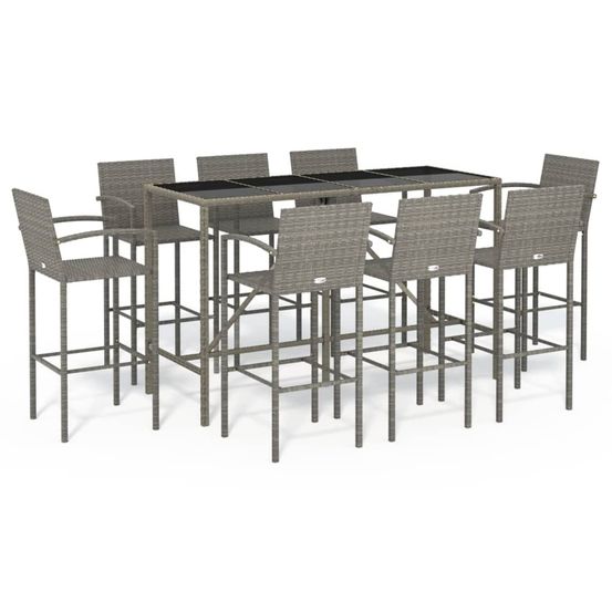 Ensemble de bar de jardin 9 pcs gris résine tressée