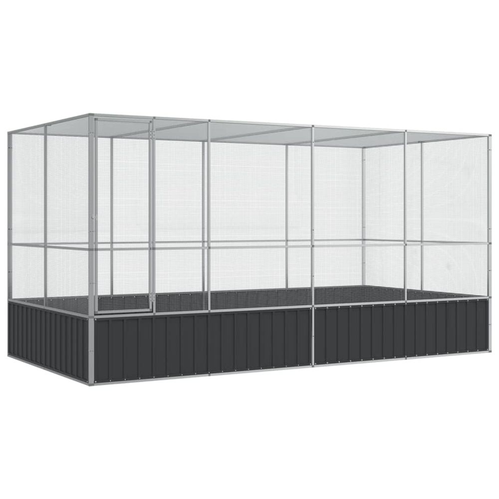 Volière avec extension argent 418 x 207 x 212 cm acier