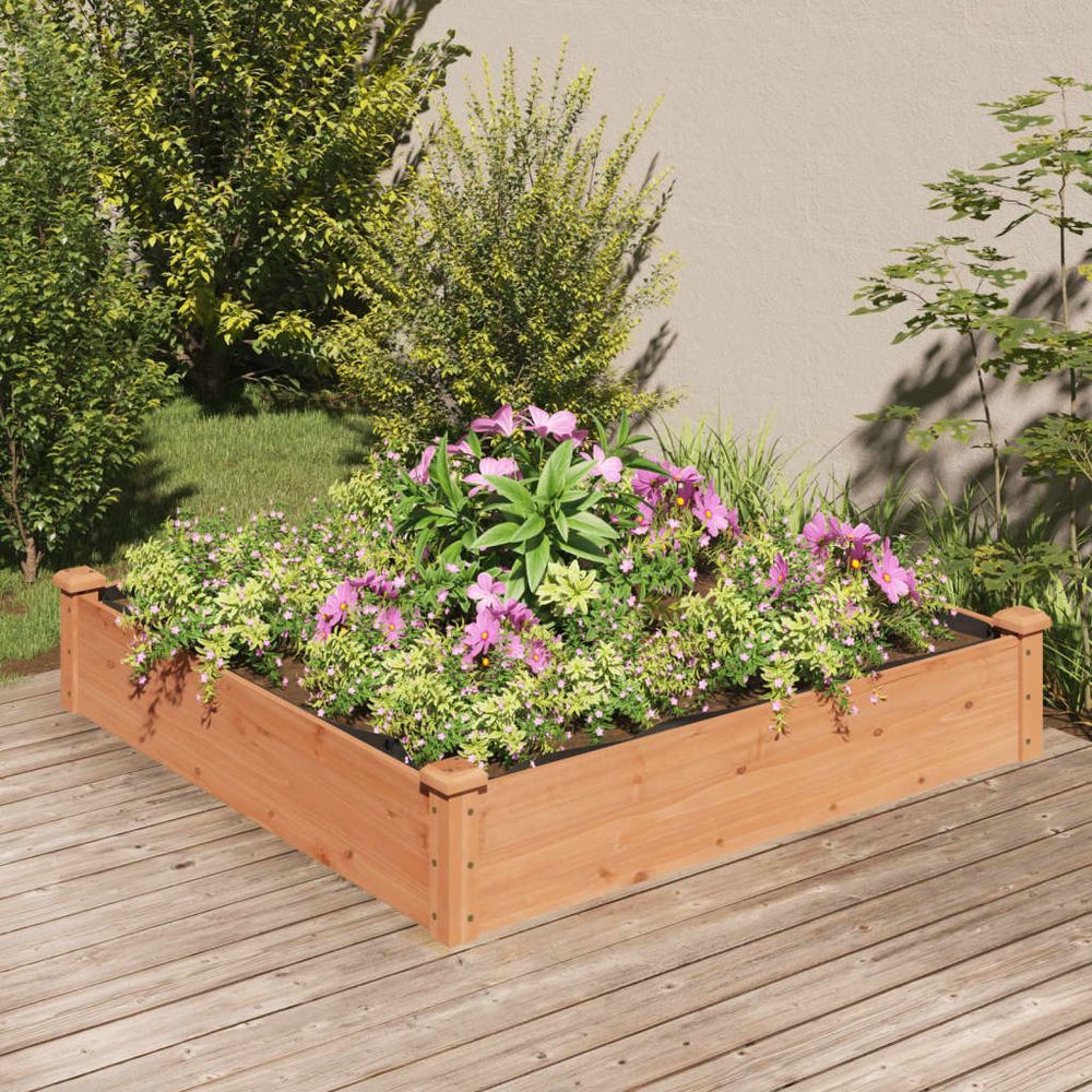 Grand carré potager bois massif avec doublure jardin marron 120x120cm