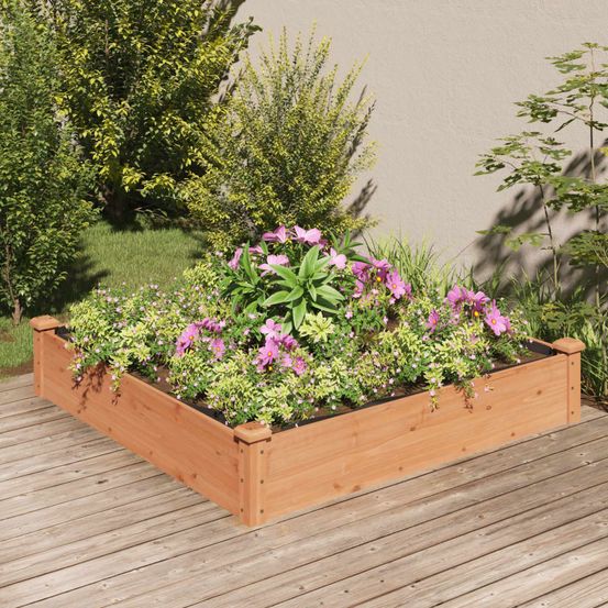 Grand carré potager bois massif avec doublure jardin marron 120x120cm