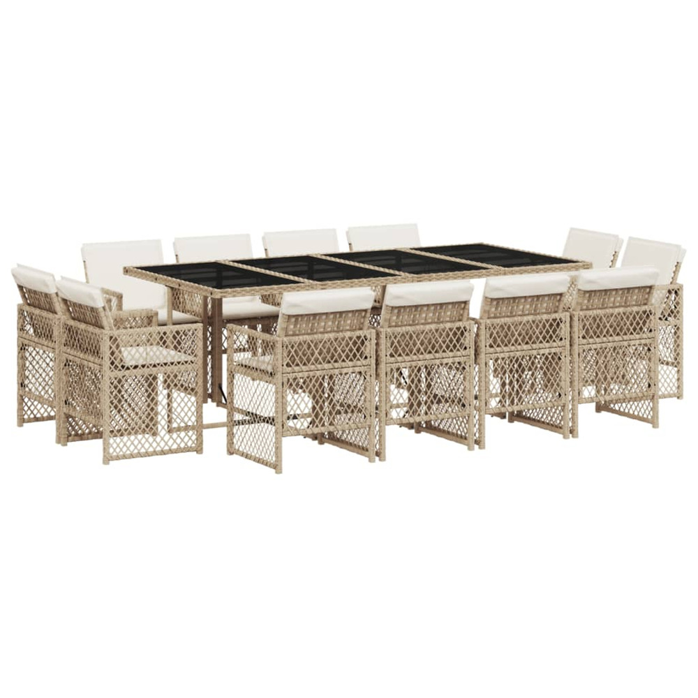 Ensemble à manger de jardin et coussins 13 pcs beige
