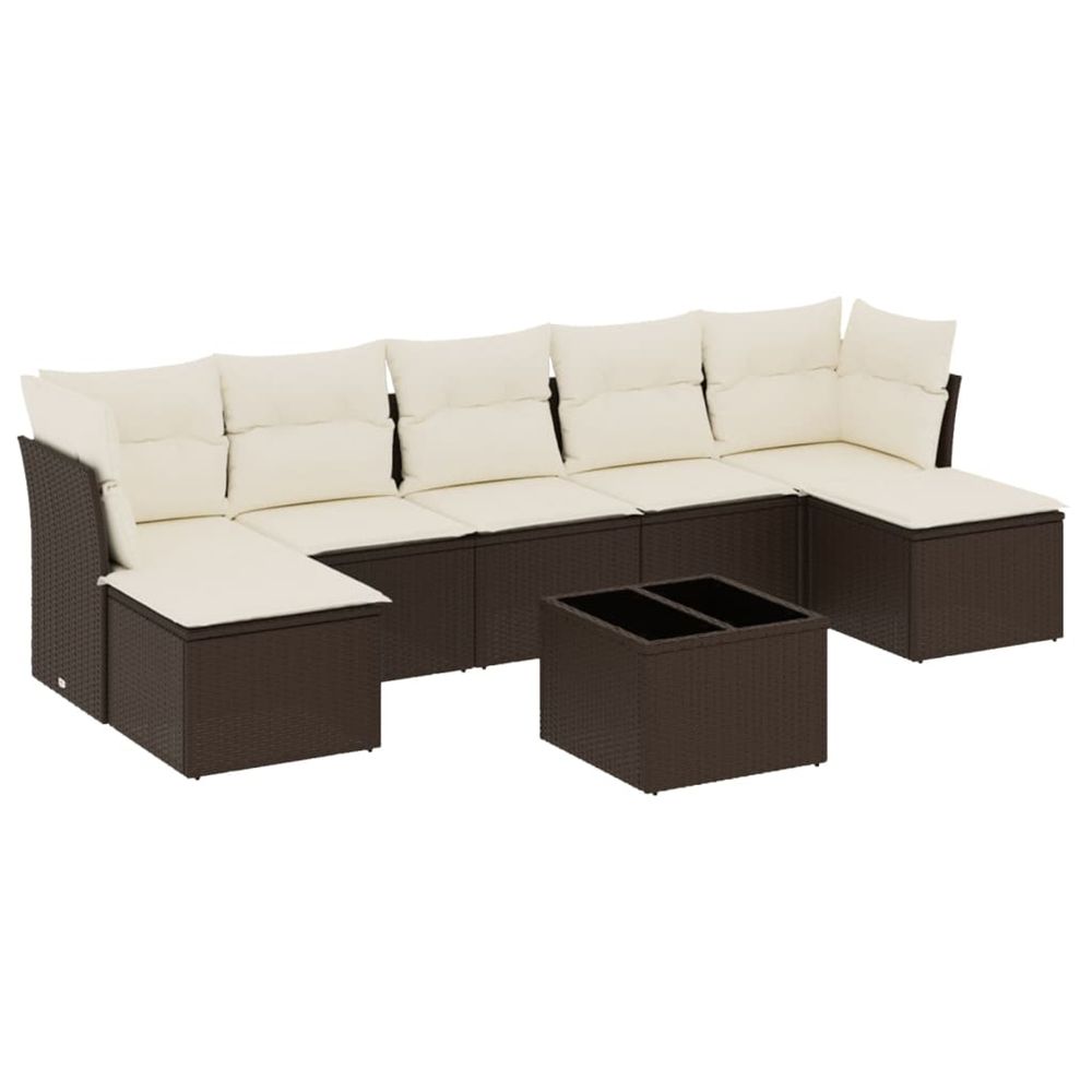 Salon de jardin 8 pcs avec coussins marron résine tressée