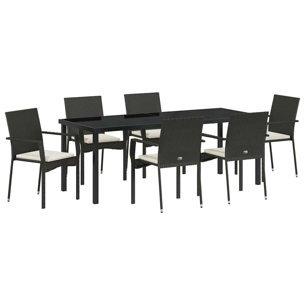 Ensemble de salle à manger pour jardin 7 pcs noir polyrotin