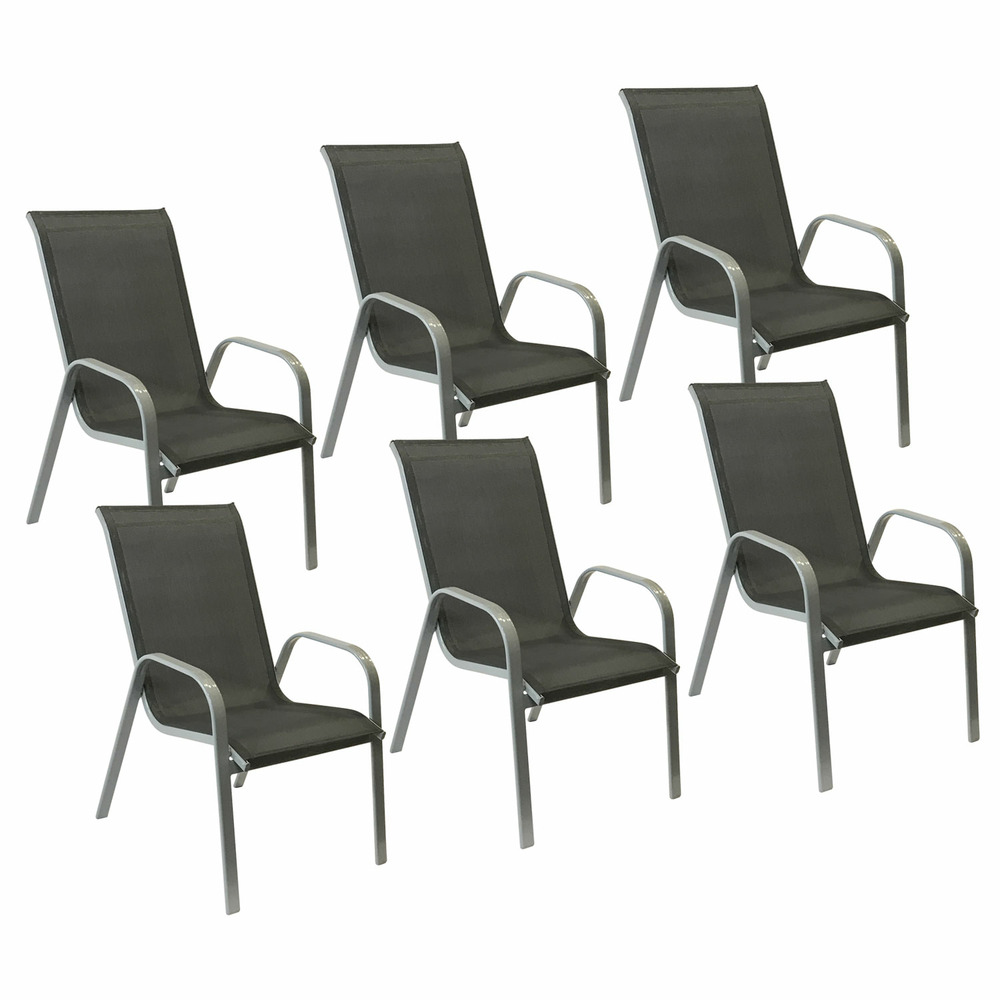 Lot de 6 chaises marbella en textilène gris - aluminium gris