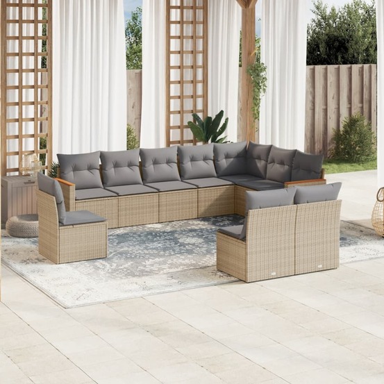 Salon de jardin avec coussins 10 pcs beige résine tressée