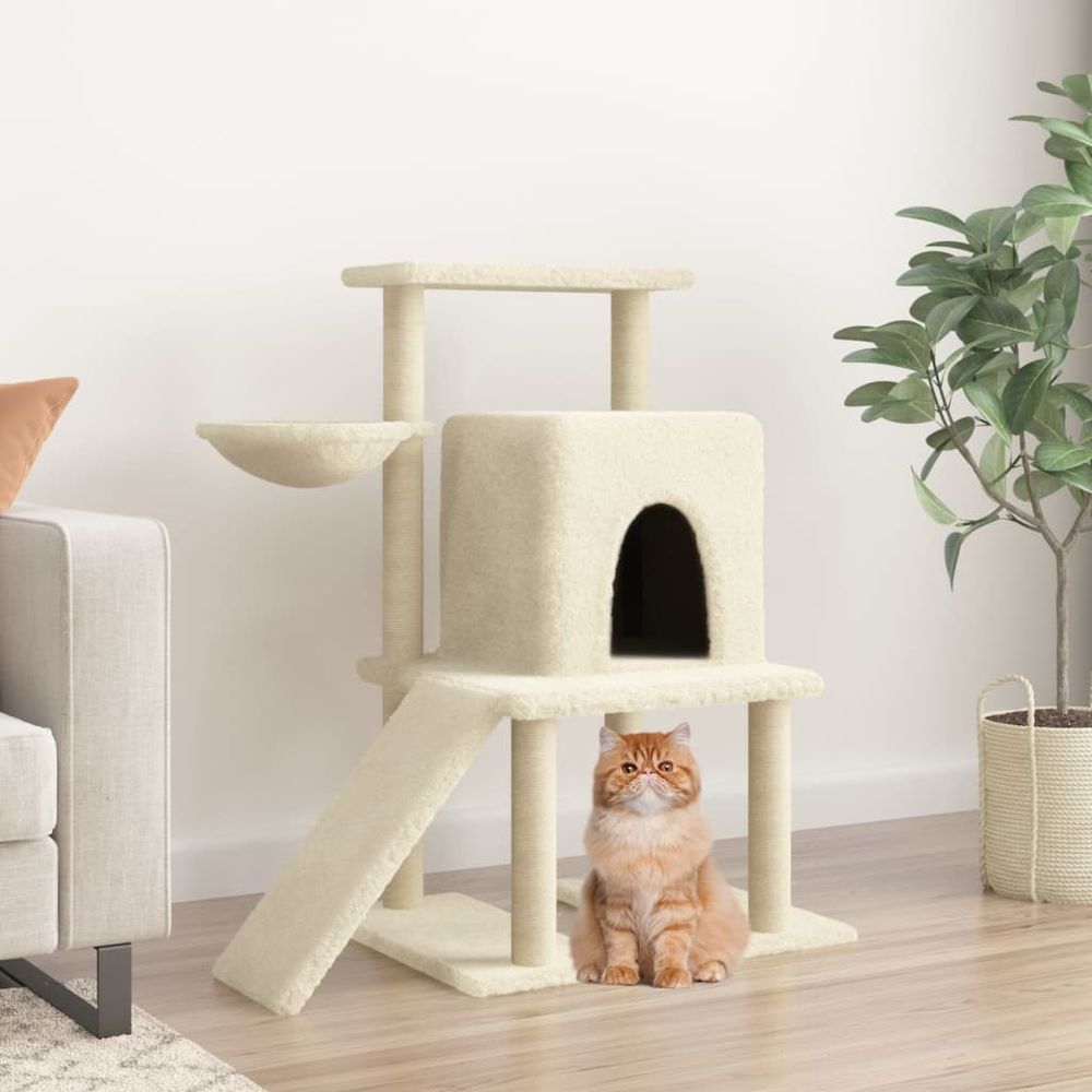Arbre à chat complet sisal avec niche échelle et panier crème 96,5 cm