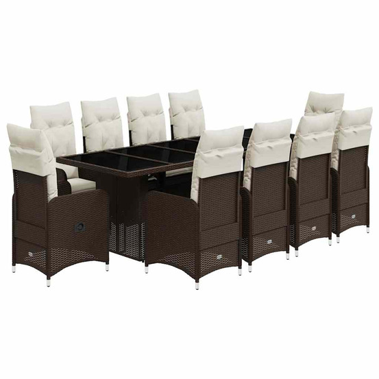 Ensemble de bistro de jardin 11 pcs coussins marron poly rotin