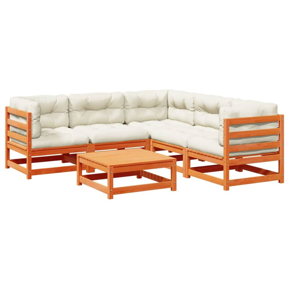 Salon de jardin 6 pcs avec coussins cire marron bois pin massif