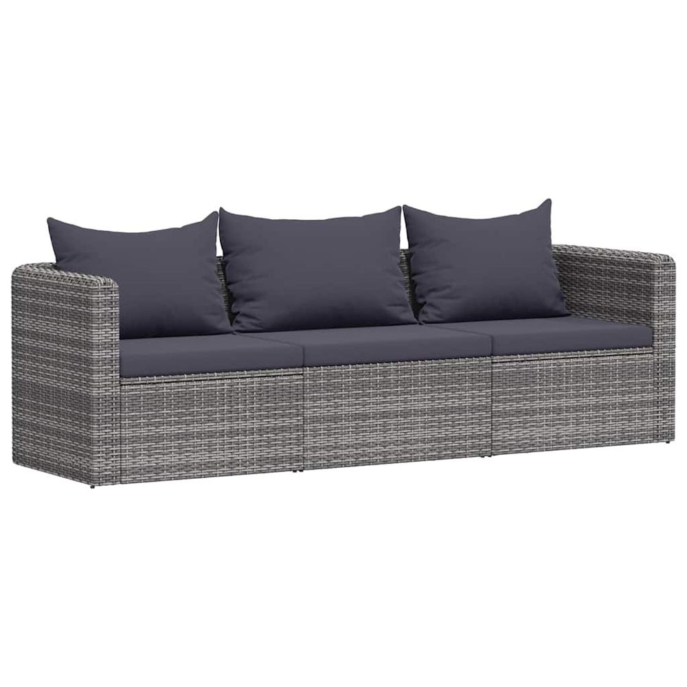 Meuble de jardin 3 pcs avec coussins gris résine tressée