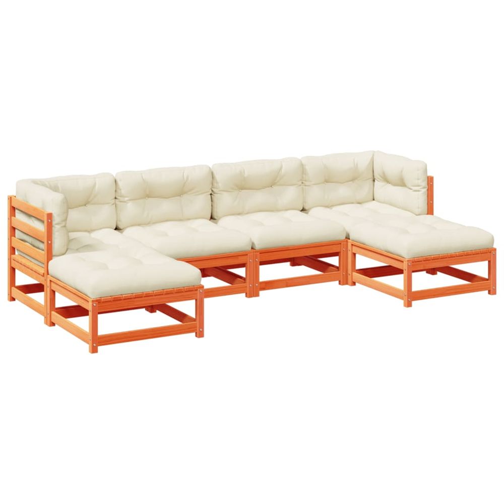 Salon de jardin 6 pcs avec coussins cire marron bois pin massif
