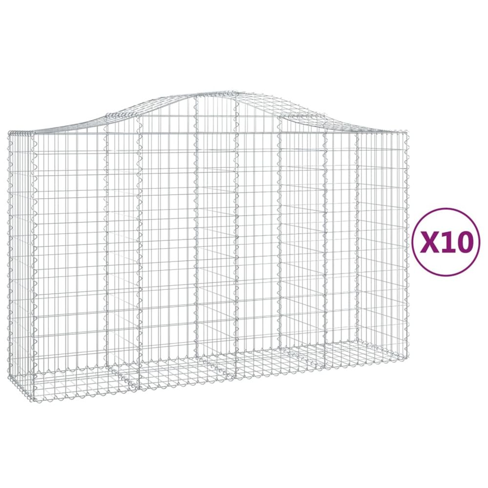 Paniers à gabions arqués 10 pcs 200x50x120/140 cm fer galvanisé