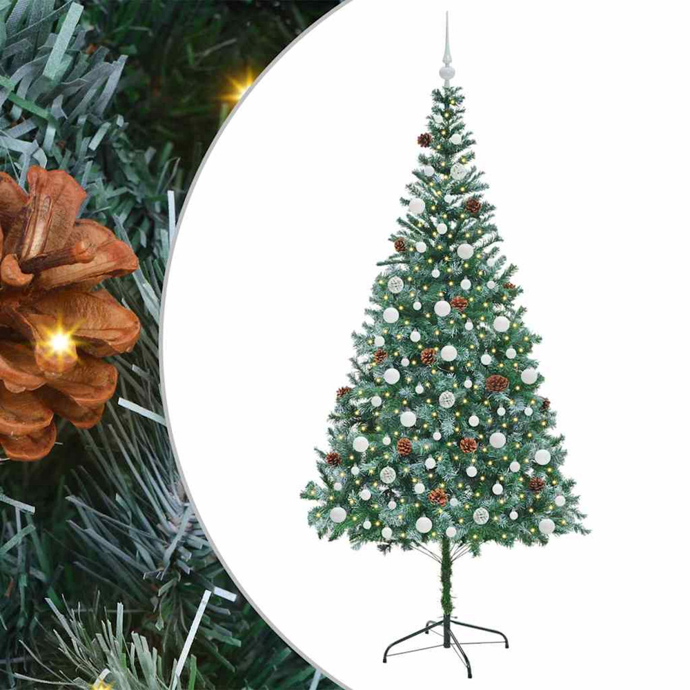 Sapin de noël artificiel avec 300 led vert 210 cm pvc et acier