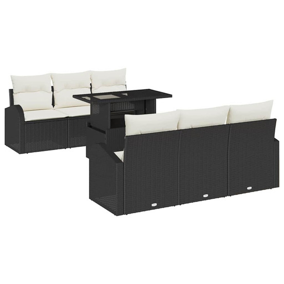 Ensemble de canapé de jardin 7 pcs noir poly rattan