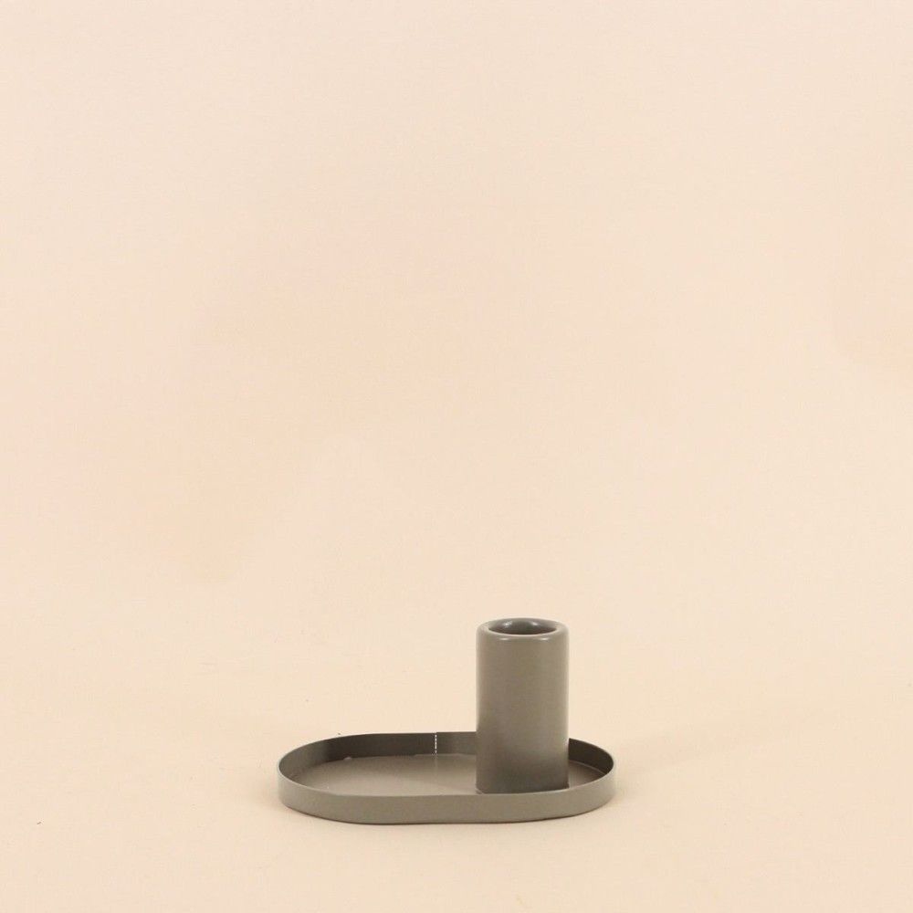 Bougeoir en métal kaki base ovale 12x6cm