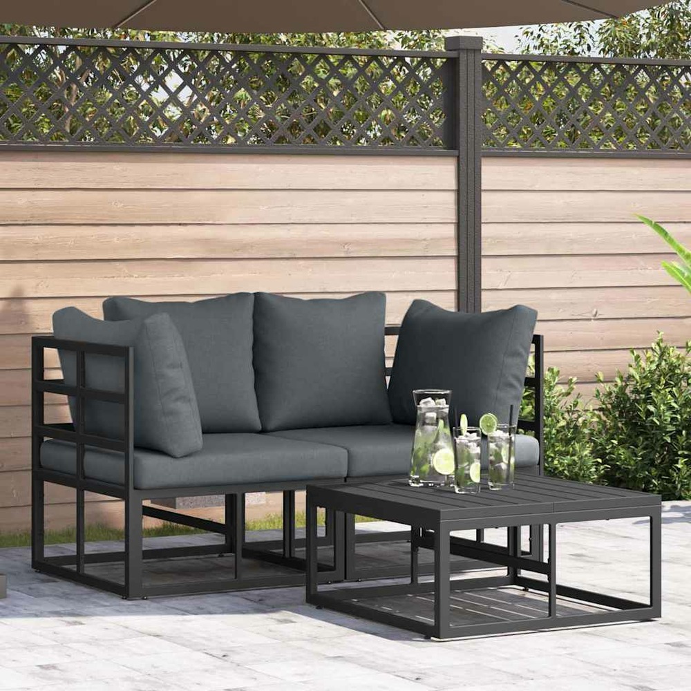 Ensemble de canapé de jardin 3 pcs noir métal