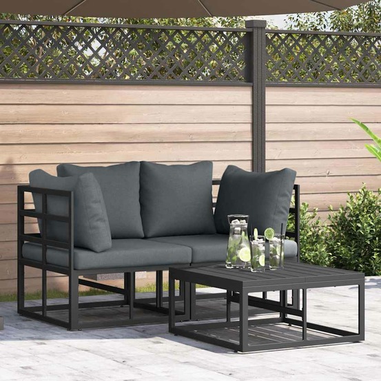 Ensemble de canapé de jardin 3 pcs noir métal