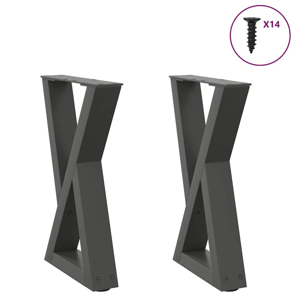 Pieds de table basse 2 pièces anthracite 28 x (42-43,3) cm acier
