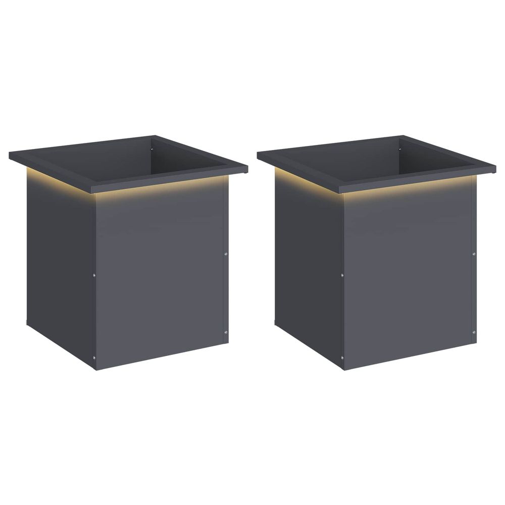Jardinière d'extérieur de jardin avec led 2 pc anthracite 40 x 40 x 40 cm