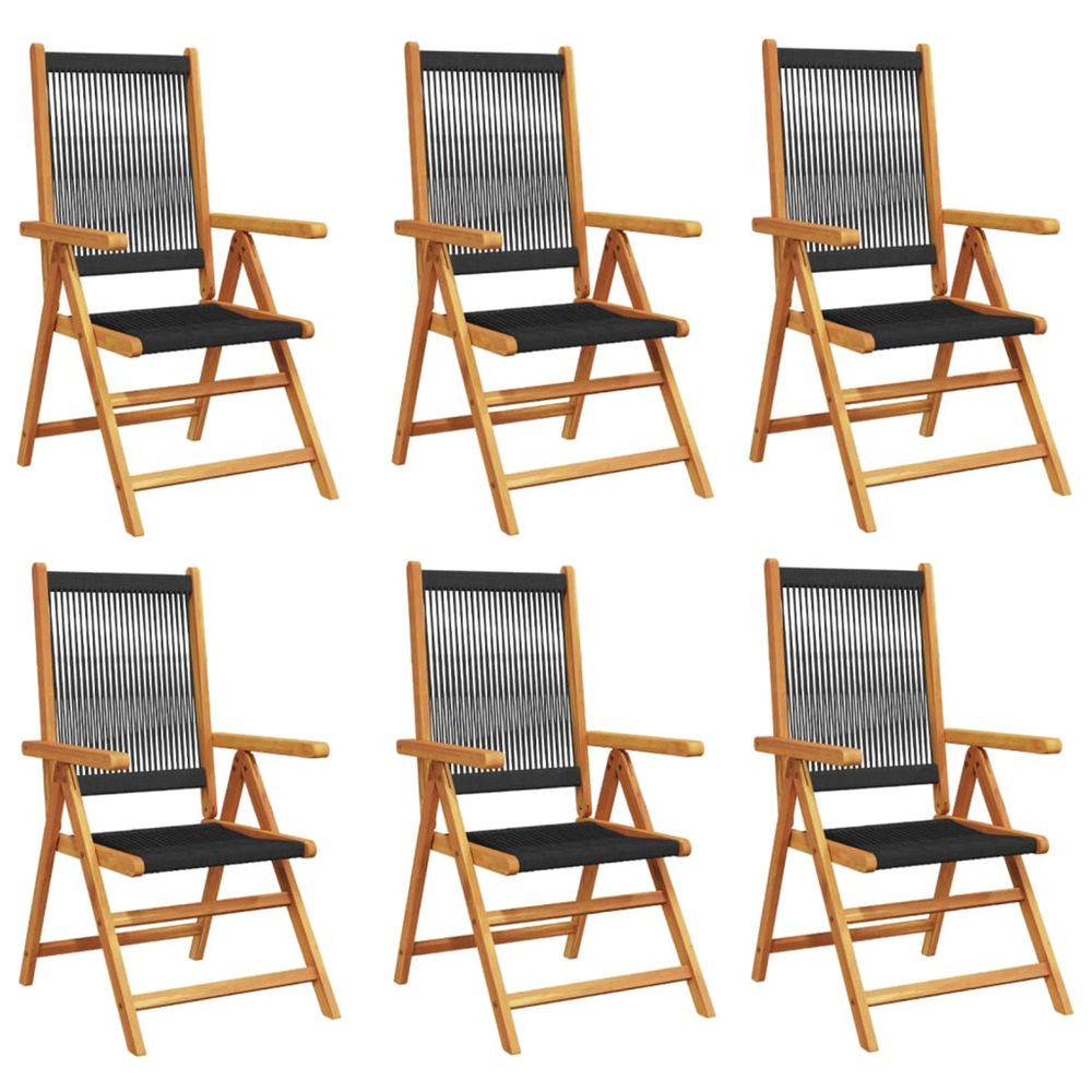 Fauteuils pliants inclinables, 6 pièces, en bois d'acacia massif noir