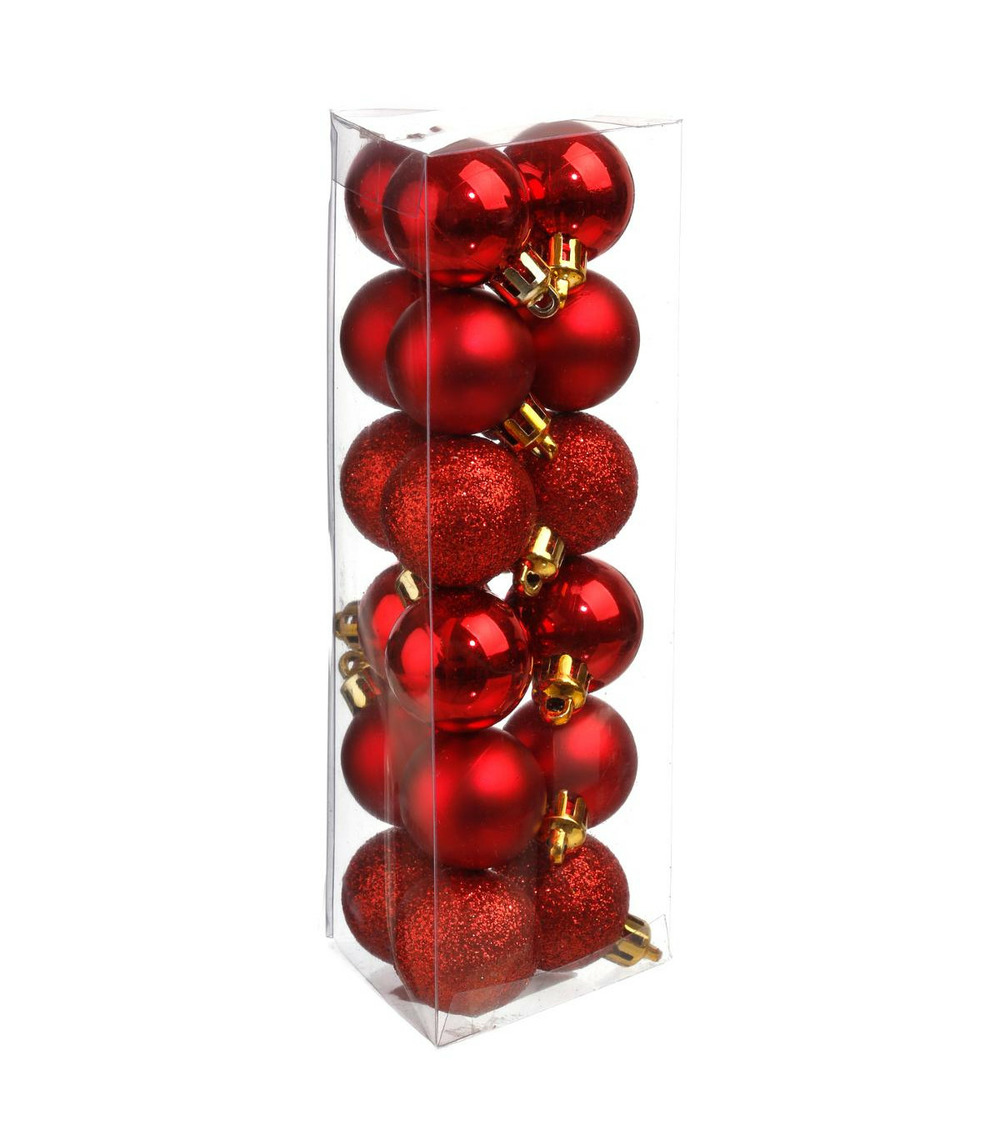 Déco de sapin lot de 18 boules de noël d 3 cm - rouge